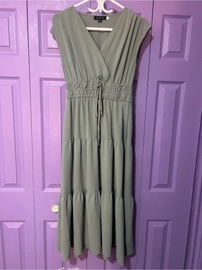 Sage Green Tiered Maxi Dress with Drawstring Waist